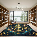 Celestial Golden Moon Phases Orbit Rug