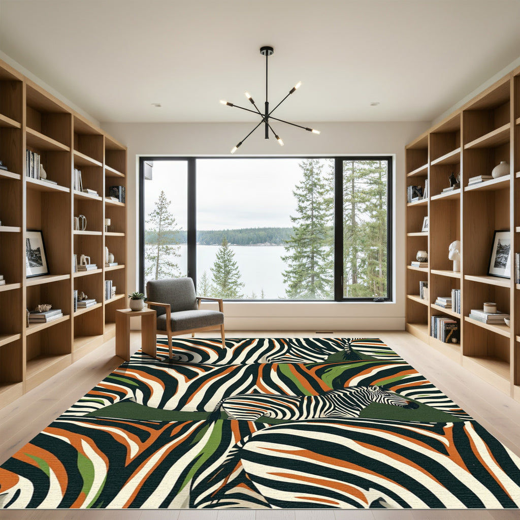 Bold Zebra Stripe Earthy Forest Rug