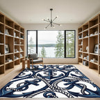 Navy Nautical Anchor Rope Illustration Rug