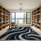 Monochrome Abstract Fluid Swirl Rug