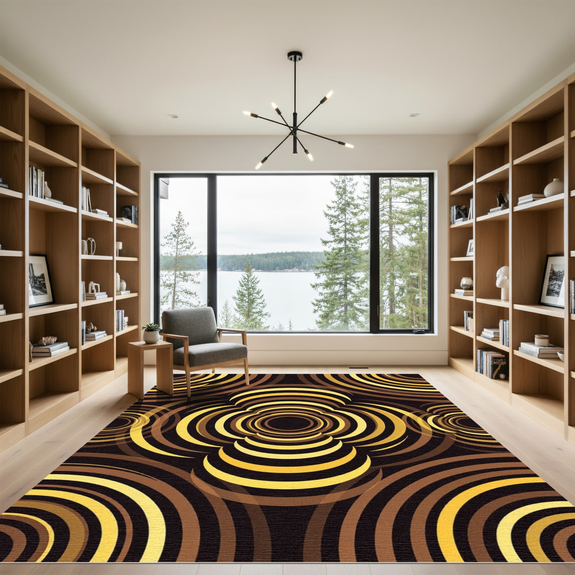 Retro Golden Swirl Bloom Rug