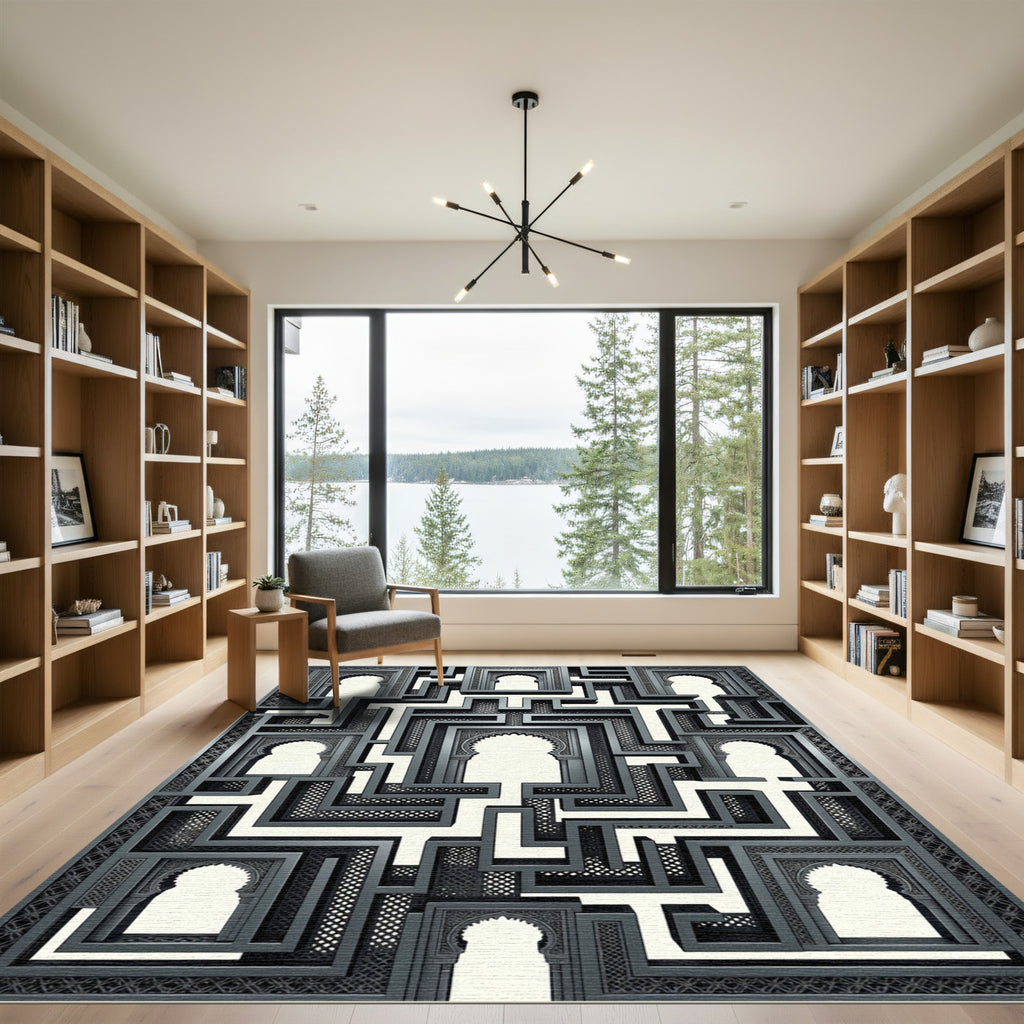 Ornate Arabesque Labyrinth Arch Rug