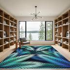 Teal Blue Palm Frond Cluster Rug