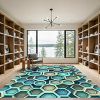 Modern Teal Geometric Hexagon Rug
