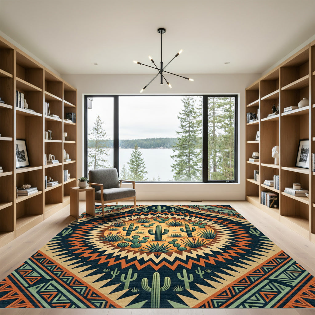 Southwestern Cactus Art Deco Earth Tone Rug