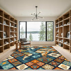 World Map Tribal Geometric Patchwork Rug