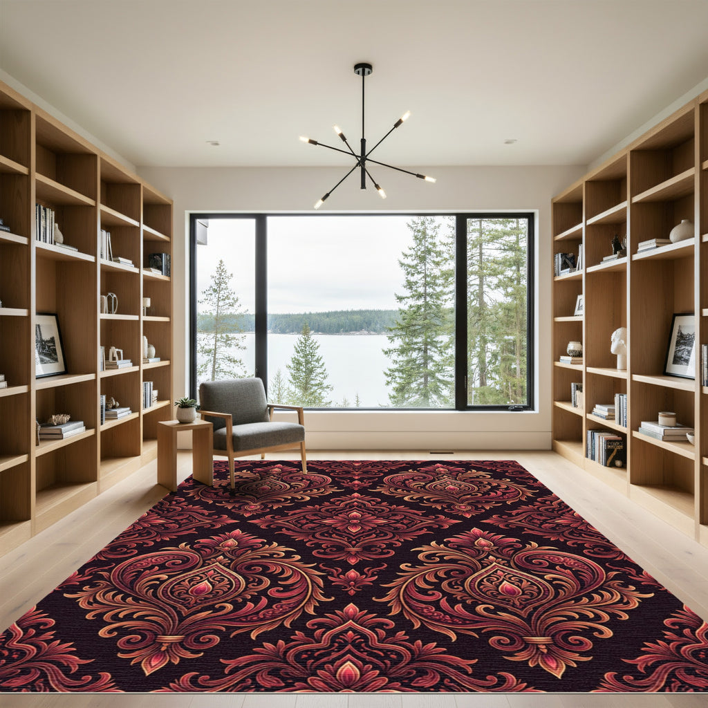 Ornate Red and Gold Damask Rug