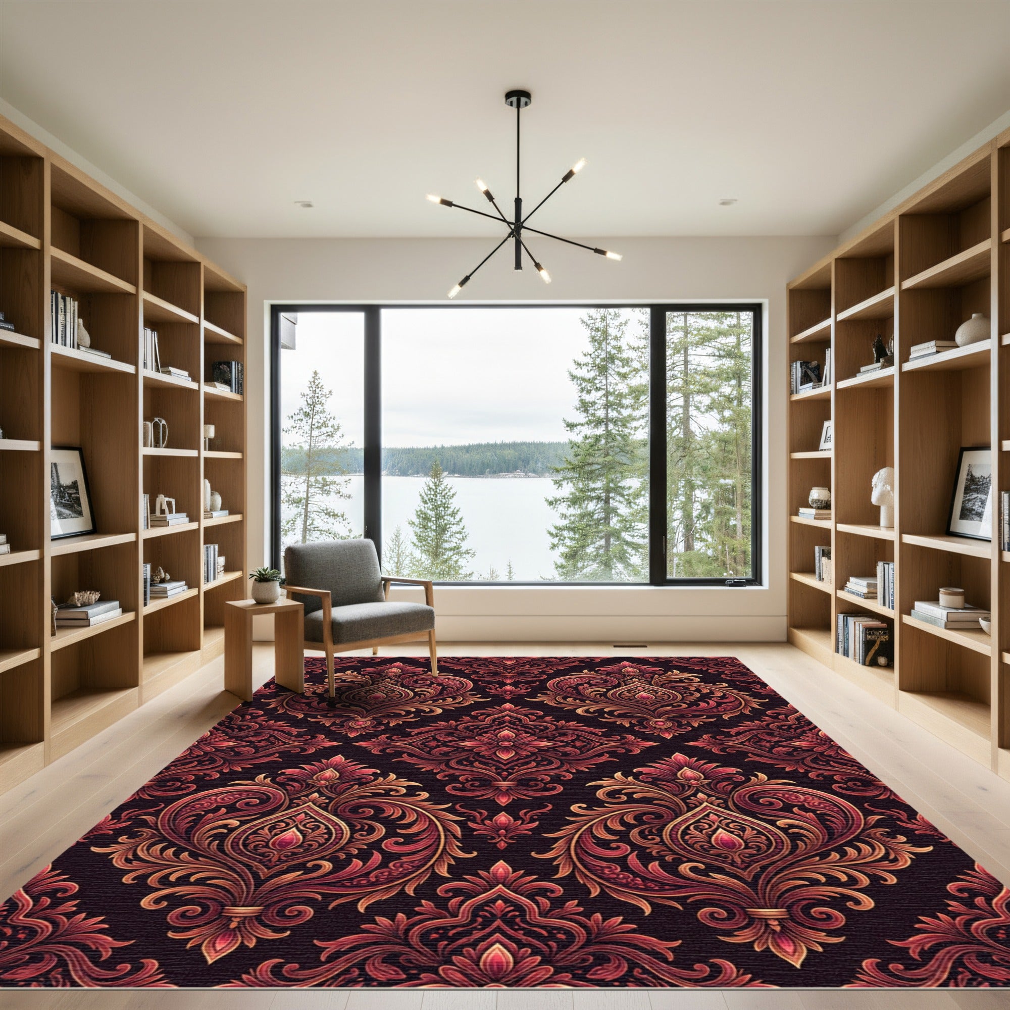 Ornate Red and Gold Damask Rug