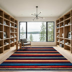 Bold Red Blue and Golden Stripes Rug