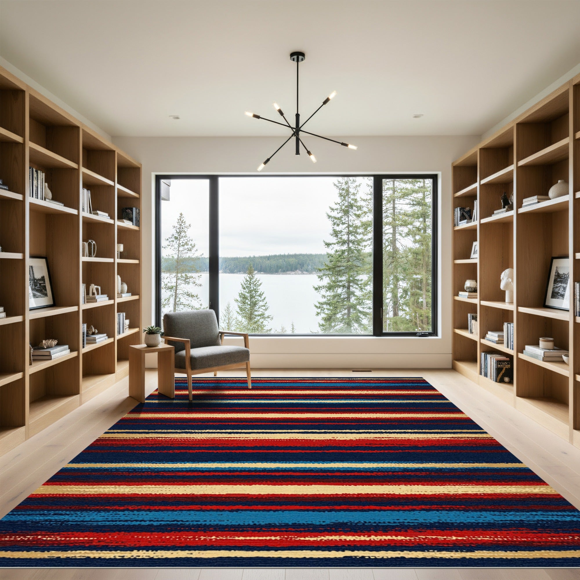 Bold Red Blue and Golden Stripes Rug