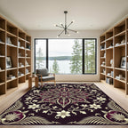 Elegant Midnight Burgundy Floral Medallion Rug