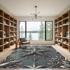 Ornate Silver Ornamental Star Embellishment Rug
