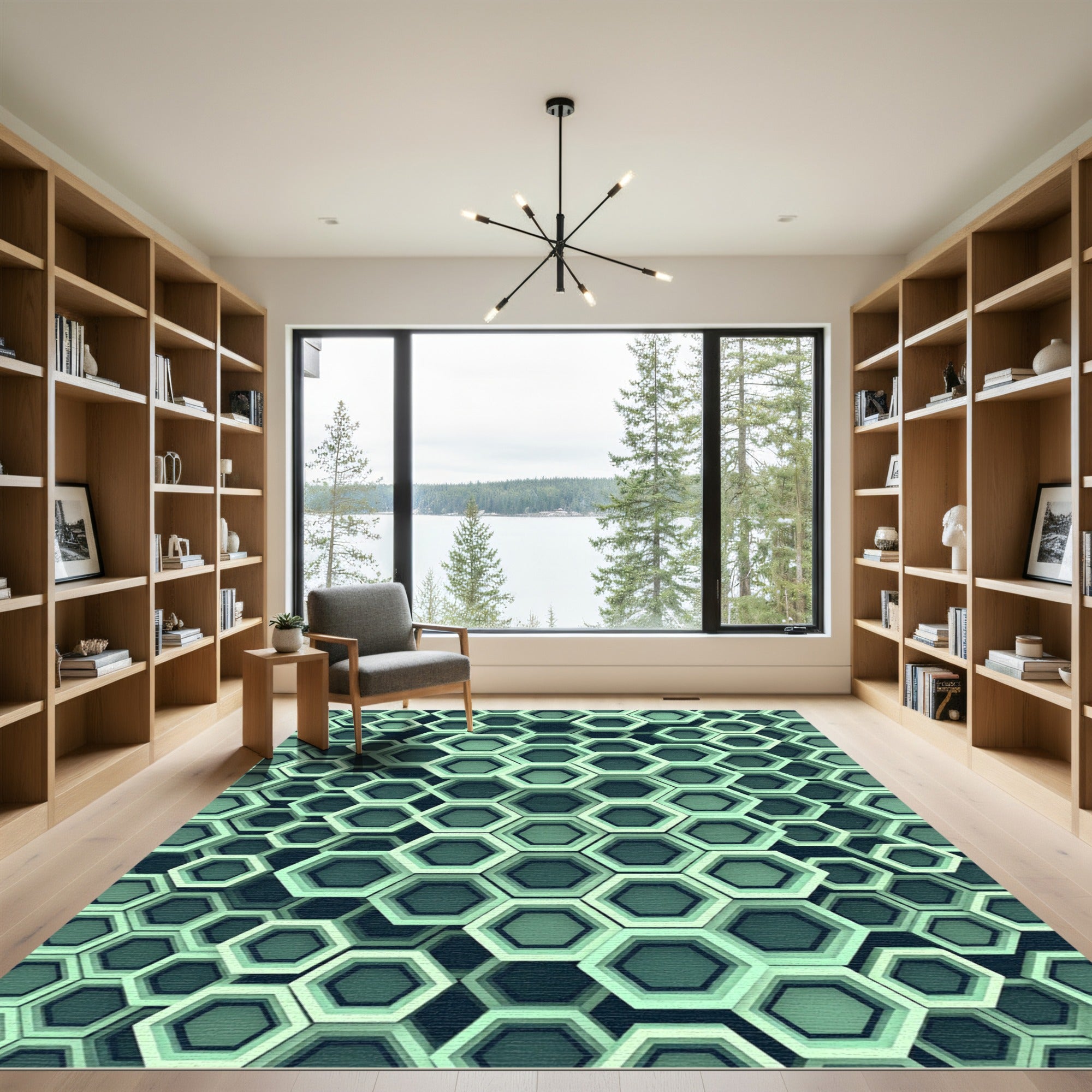 Modern Mint Geometric Honeycomb Wall Rug