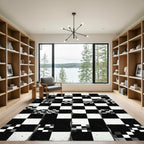 Monochrome Abstract Grid Checkered Square Rug