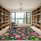 Whimsical Vibrant Pink Floral Garden Rug
