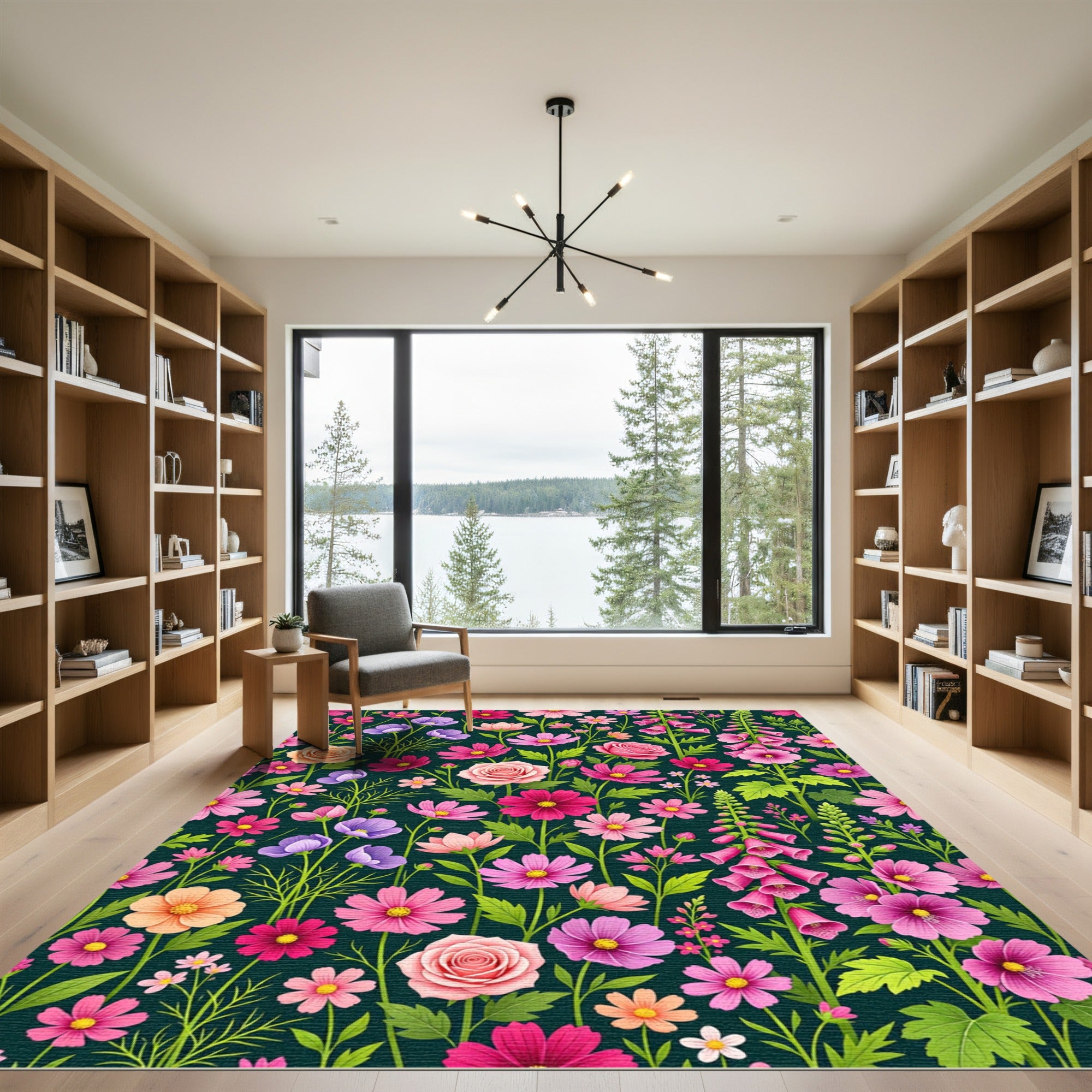 Whimsical Vibrant Pink Floral Garden Rug