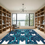 Teal Blue Interlocking Floral Archwork Rug