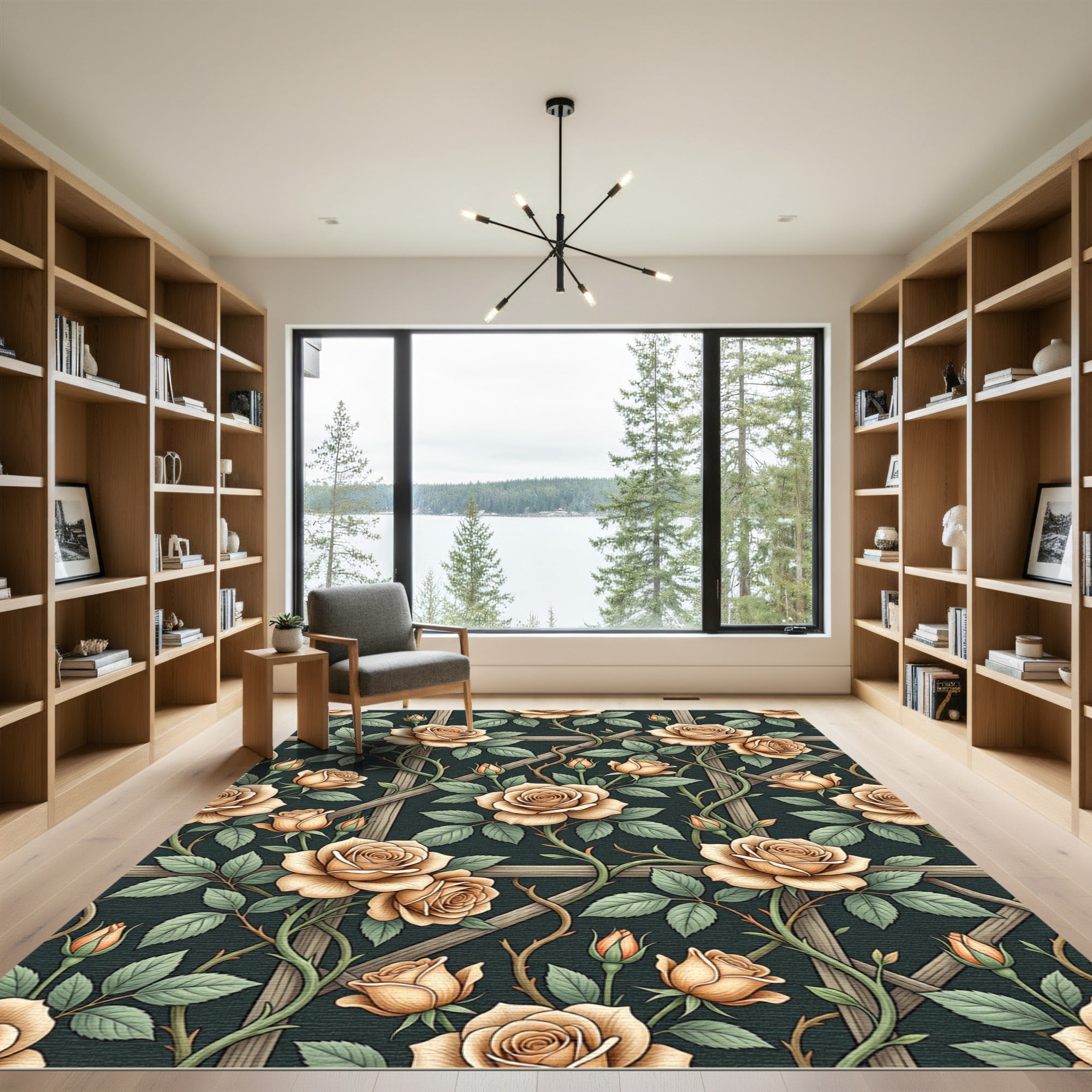 Elegant Beige Rose Trellis Wallpaper Rug
