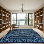 Geometric Navy Blue Interlocking Medallion Floor Covering Rug