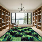 Geometric Evergreen Forest Pine Landscape Rug