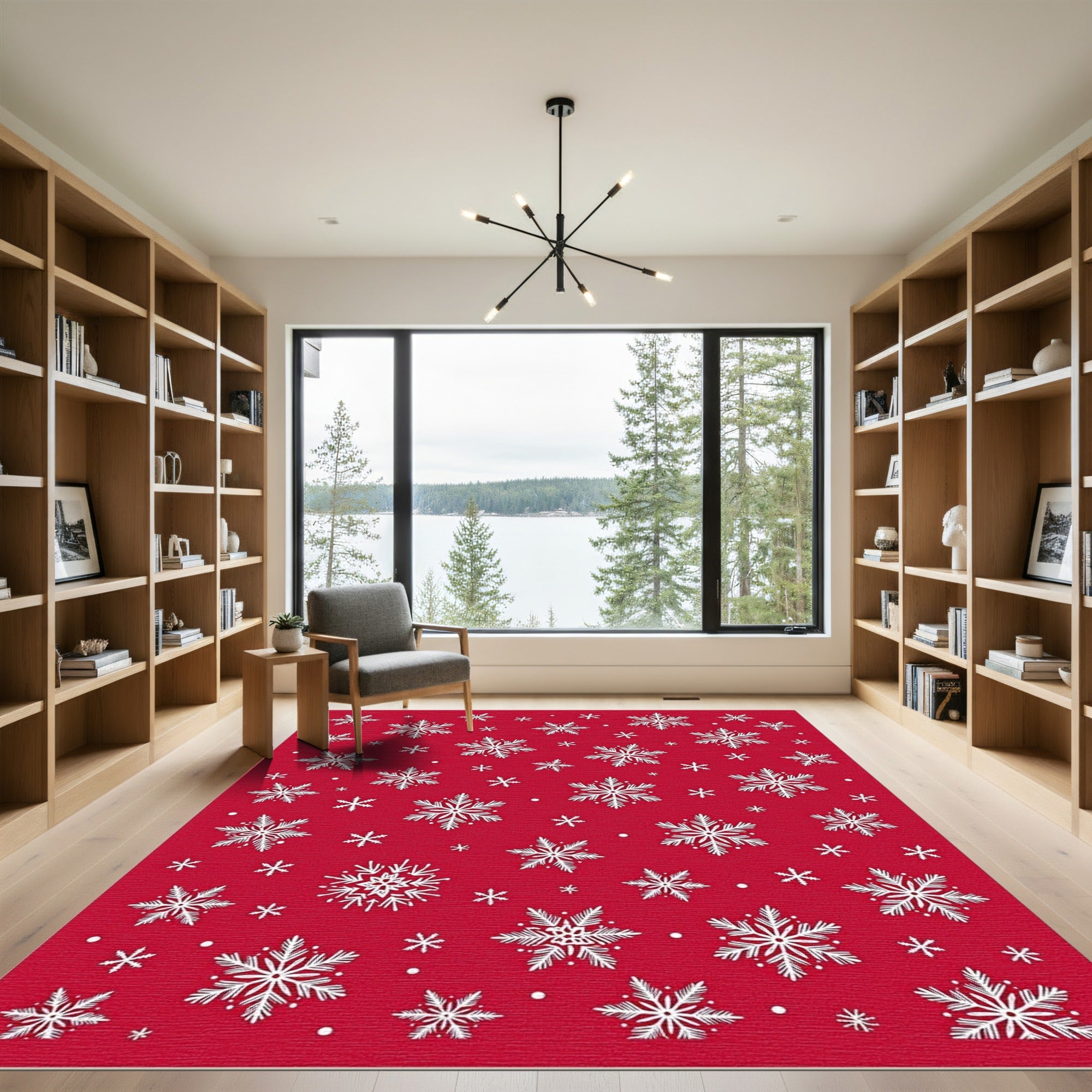 Crimson White Snowflake Scatter Rug