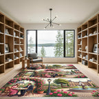 Pink Rose Garden Couple Scene Rug