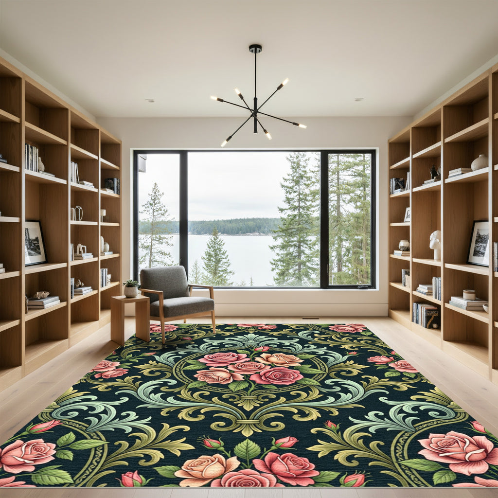 Elegant Victorian Rose Damask Medallion Rug