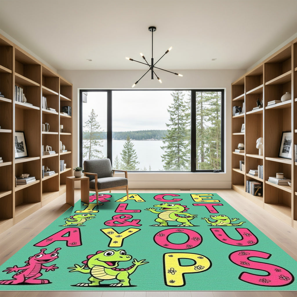 Fun Dino Frog Alphabet Letters Rug