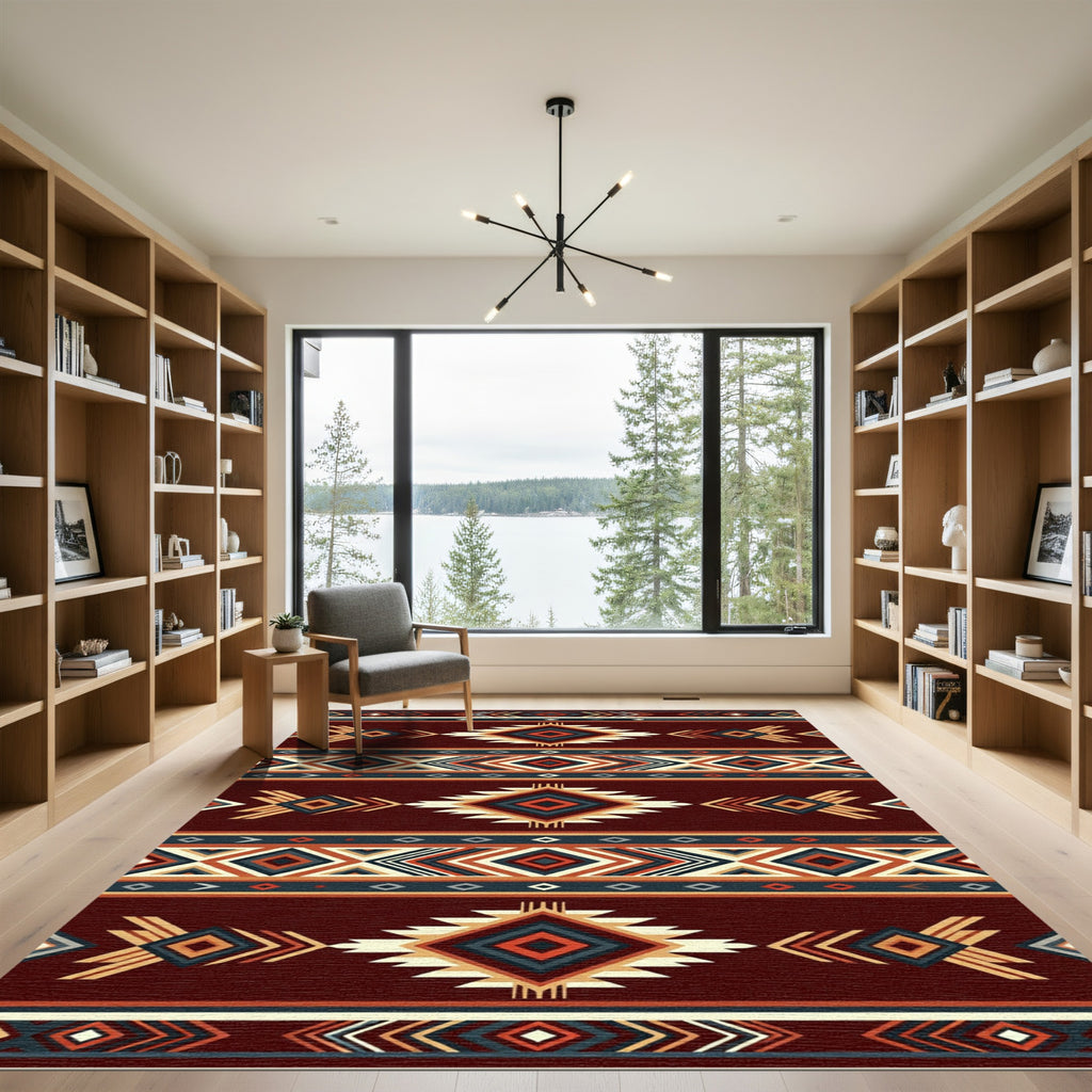 Rich Crimson Navajo Diamond Stripe Rug