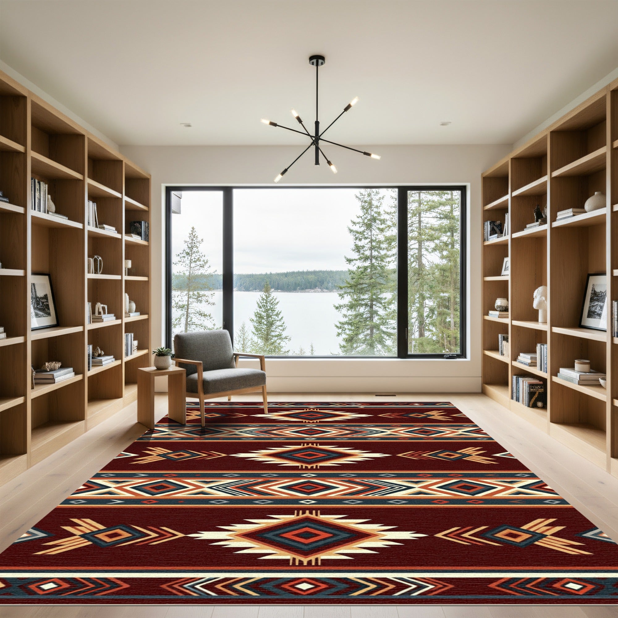 Rich Crimson Navajo Diamond Stripe Rug