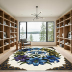 Elegant Blue and Gold Lily Wreath Rug