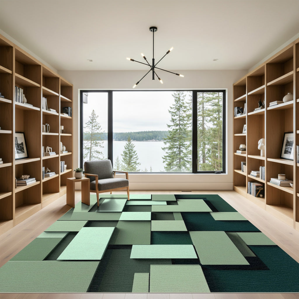 Ombre Green Geometric Block Composition Rug