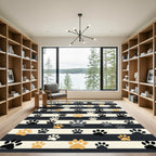 Playful Paw Striped Black Cream Taupe Rug