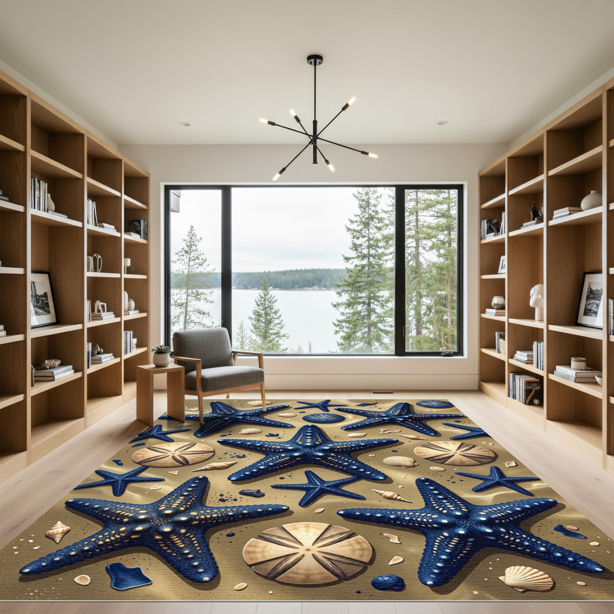 Navy Starfish and Seashell Sand Coastal Rug