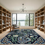 Elegant Navy Floral Paisley Swirl Rug