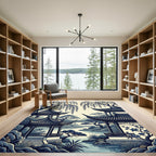 Blue Willow Pagoda Garden Landscape Rug
