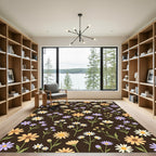 Daisies With Lilac Accents Dark Background Rug