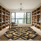 Earthy Gold Geometric Wheat Swirl Rug