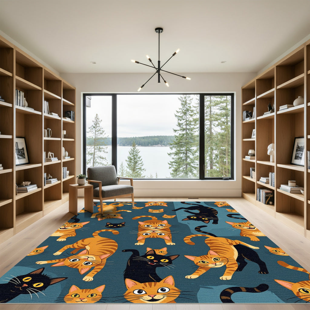 Playful Orange and Black Cats Collage Rug