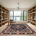 Coral Floral Archway Dark Blue Rug