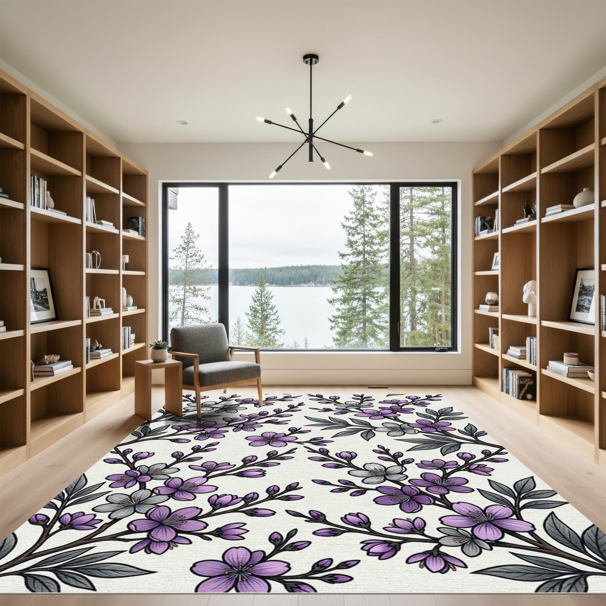 Purple And Gray Blossom Branches Rug