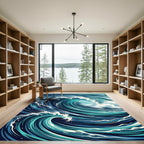 Deep Blue Turbulent Ocean Waves Rug