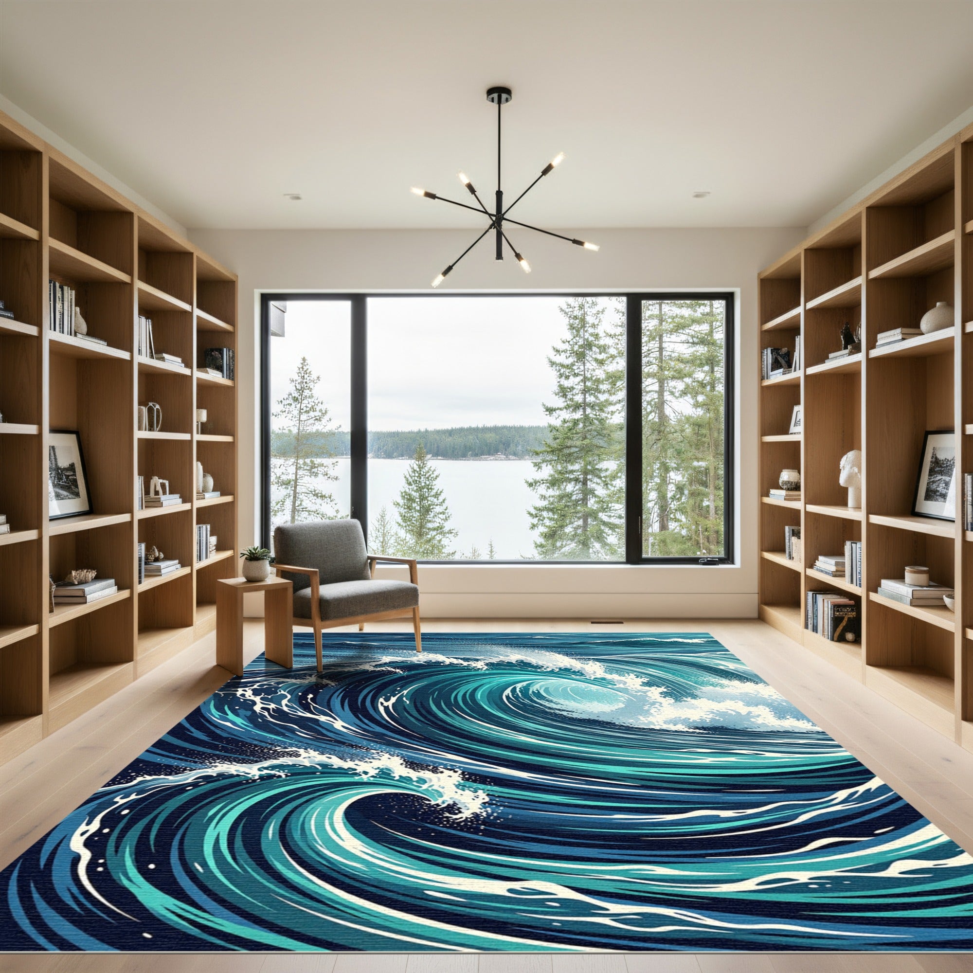 Deep Blue Turbulent Ocean Waves Rug