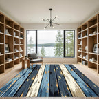 Rustic Navy and Cream Weathered Plank Rug
