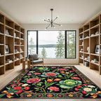 Vintage Red Rose Cabbage Floral Bouquet Rug