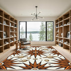 Celestial Orange Star and Planet Geometric Rug