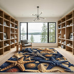 Coastal Navy and Golden Starfish Arrangement Rug