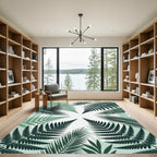 Green Fern Leaf Symmetry Rug