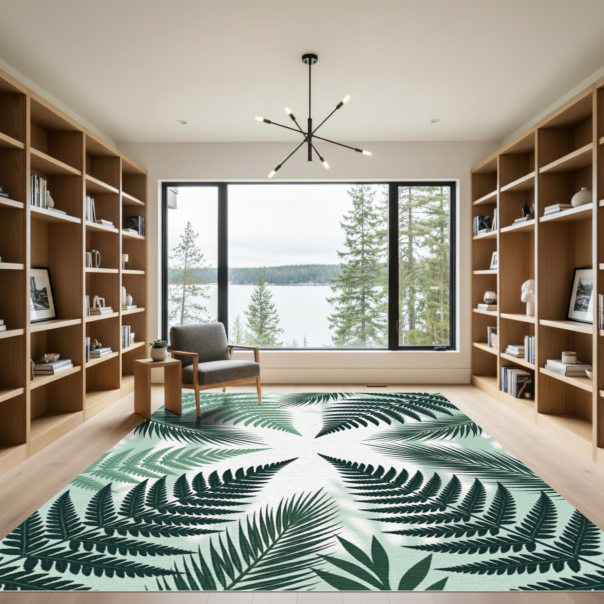 Green Fern Leaf Symmetry Rug