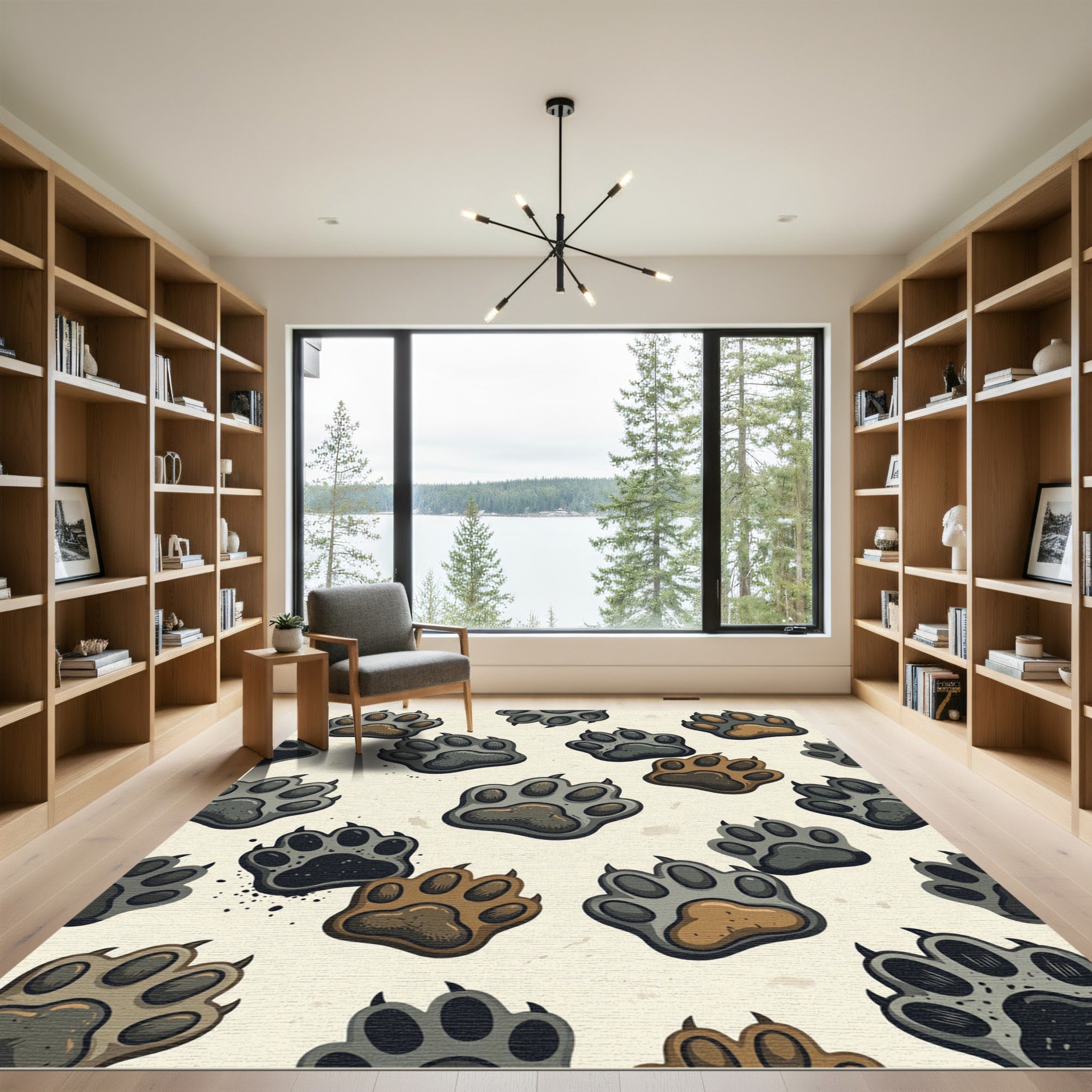 Earthy Toned Paw Print Animal Illustration Rug